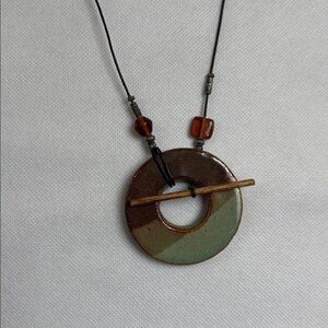 Handcrafted Pottery Brown and Blue Pendant Necklace